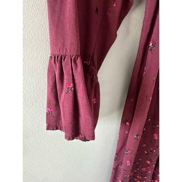 Old Navy Dress Women's XL Burgundy Floral Bell Sleeve Mini Feminine Boho Hippie - Picture 2 of 8